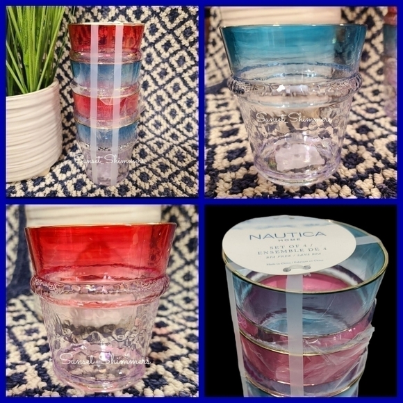 4 Nautica 4th Of July Outdoor Indoor Acrylic Gold Rimmed Patriotic Drink Glasses - Picture 1 of 8
